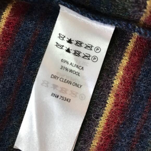 Asiri made in peru alpaca wool hooded long open vest sweater sz l striped - Picture 6 of 9